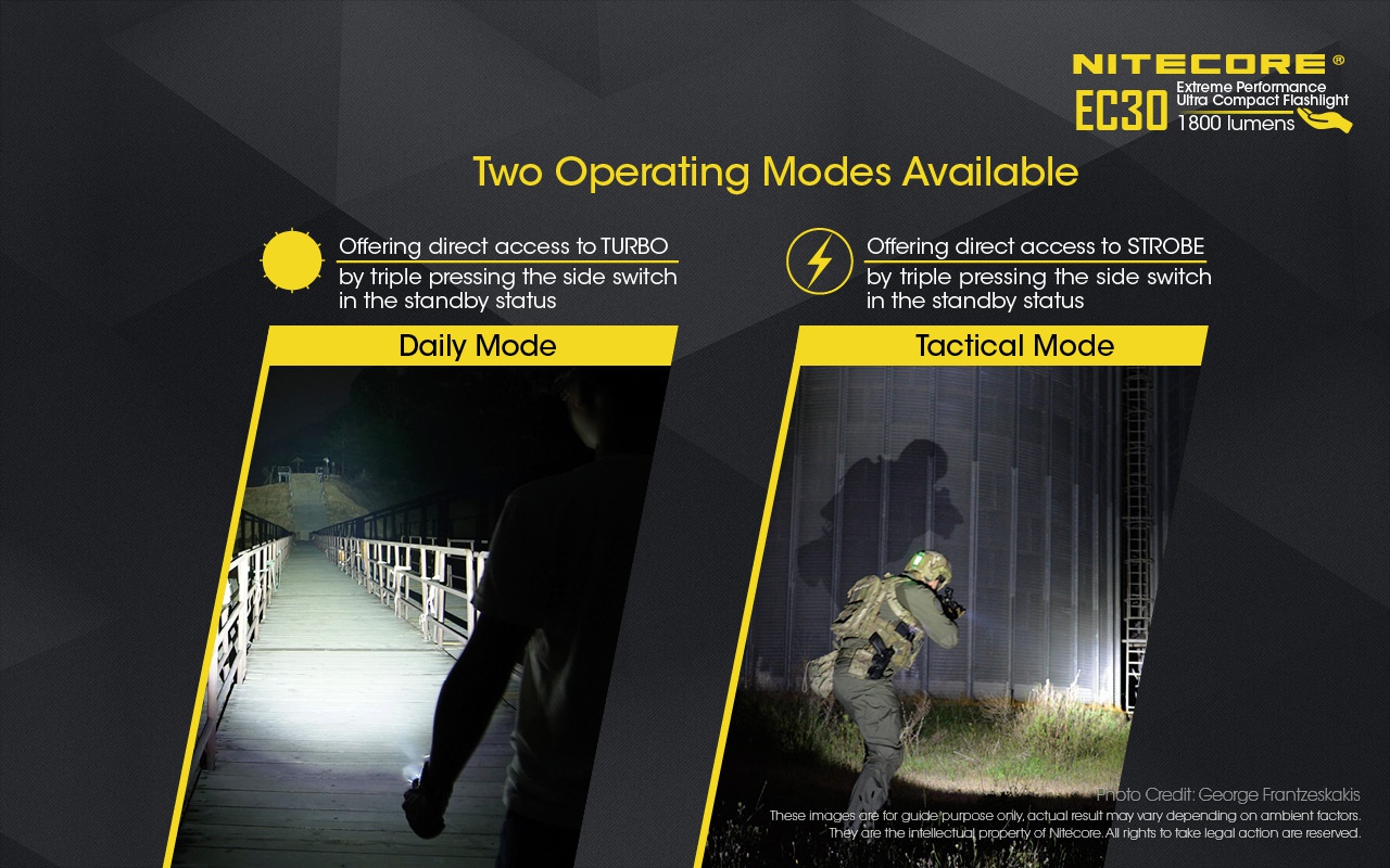 Latarka Nitecore Explorer Series EC30 Zaprojektowana jako kompaktowe i wydajne urządzenie dla wszelkich aktywności typu outdoor czy różnych sytuacji taktycznych. Latarka wyposażona została w diodę LED CREE XHP35 HD o mocy do 1800 lumenów. Wiązka światła posiada zasięg do 220 m. Mocny i łatwy w użyciu metalowy przełącznik daje dostęp do 5 poziomów jasności i 3 specjalnych trybów pracy. - LifeGun.pl Latarka Nitecore Explorer Series EC30-10