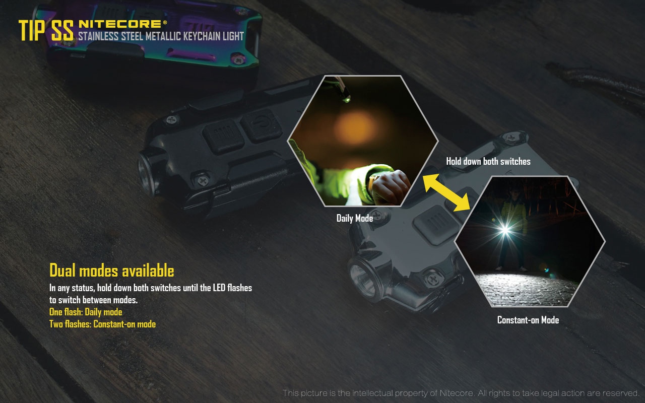 Latarka Nitecore TIP SS Tropical TIP SS używa diody LED CREE XP-G2 S3 emitujące światło o mocy do 360 lumenów. Urządzenie również jest wyposażone w odłączalny klips mocujący, który służy jako ochrona dla przycisków zapobiegając przed ich przypadkowym wciśnięciem. Latarkę można podładować dzięki wbudowanemu portu USB, sam akumulator li-on 500mAh jest w stanie wytrzymać do 46 godzin po jednym - LifeGun.pl Latarka Nitecore TIP SS Tropical-7