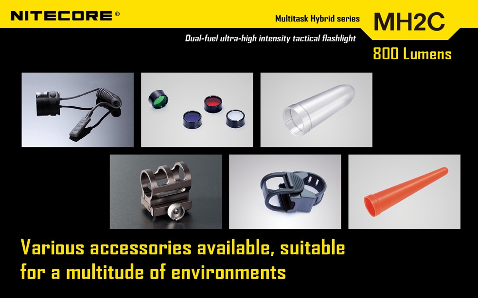 Światło S.O.S.: Tak | Maksymalny czas pracy (godz.): 28 | Zasięg wiązki światła (m): 140 | Waga bez baterii (g): 90 | Baterie w zestawie: 1x 18650 | Futerał: Tak | Wodoodporność: Do 2 m | Kolor: Czarny | Baterie (kompatybilne): 1 x 18650 lub 2 x CR123 | Długość całkowita (mm): 150 | Średnica głowicy (mm): 25 | Źródło światła: Dioda LED Premium CREE XM-L U2 | Światło stroboskopowe: tak | Moc światła (L): 800 - LifeGun.pl Latarka Nitecore MH2C Multitask Hybrid 800 Lumenów-19