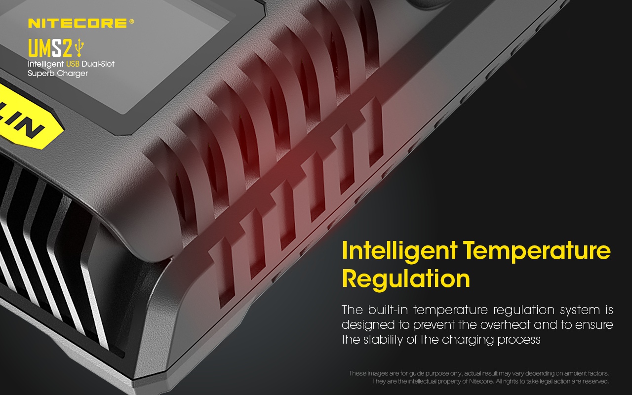 Ładowarka Nitecore UMS2 Dwukanałowa ładowarka USB Nitecore UMS2 zaprojektowana w taki sposób by podładować baterie szybko i bezpiecznie. Przy użyciu dwóch kanałów ładowania, urządzenie podaje prąd o mocy 4000mA, przy pojedynczym kanale uruchamia się tryb „Quick Charge” podający prąd o mocy 3000mA. Ładowarka posiada wyświetlacz LCD, na którym wyświetlane są informacje dotyczące ładowanych akumulatorów. Dodatkowo posiada możliwość ręcznego - LifeGun.pl Ładowarka Nitecore UMS2-17