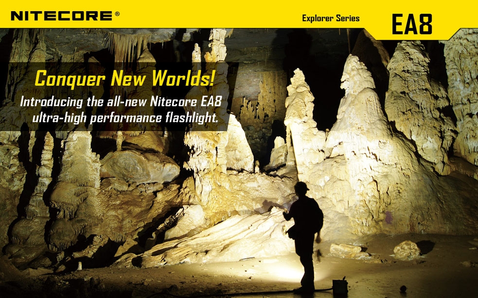 Światło S.O.S.: Tak | Maksymalny czas pracy (godz.): 800 | Zasięg wiązki światła (m): 490 | Waga bez baterii (g): 302 | Futerał: Tak | Wodoodporność: Do 2 m | Kolor: Czarny | Baterie (kompatybilne): 8x AA | Długość całkowita (mm): 183 | Średnica głowicy (mm): 60 | Źródło światła: Dioda LED Premium CREE XM-L U2 | Światło stroboskopowe: tak | Moc światła (L): 900 - LifeGun.pl Latarka Nitecore EA8 Explorer 900 Lumenów-2