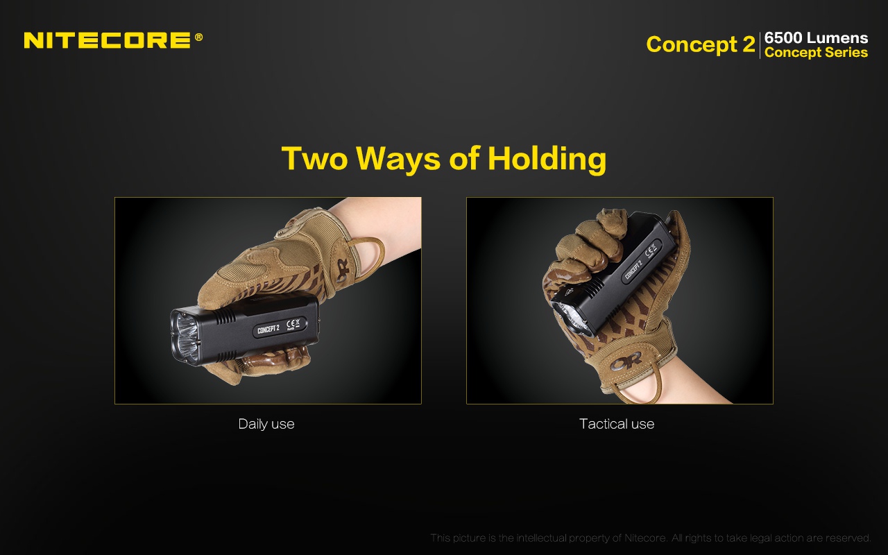 Światło S.O.S.: Tak | Zasięg wiązki światła (m): 398 | Moc światła (L): 6500 | Waga (g): 348 | Źródło światła: 4x LED CREE XHP35 HD - LifeGun.pl Latarka Nitecore Concept 2 6500 lumenów-18