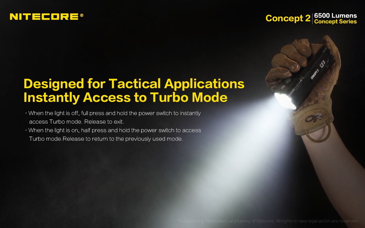 Światło S.O.S.: Tak | Zasięg wiązki światła (m): 398 | Moc światła (L): 6500 | Waga (g): 348 | Źródło światła: 4x LED CREE XHP35 HD - LifeGun.pl Latarka Nitecore Concept 2 6500 lumenów-20