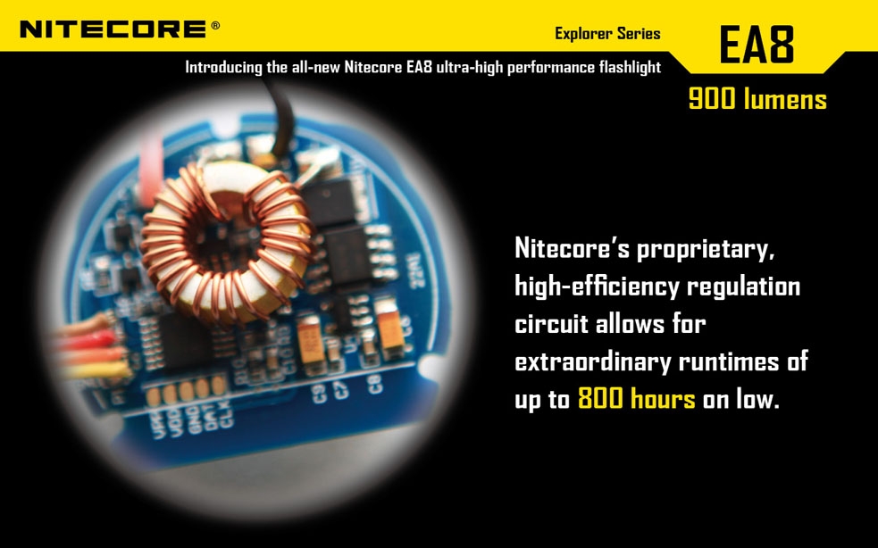 Światło S.O.S.: Tak | Maksymalny czas pracy (godz.): 800 | Zasięg wiązki światła (m): 490 | Waga bez baterii (g): 302 | Futerał: Tak | Wodoodporność: Do 2 m | Kolor: Czarny | Baterie (kompatybilne): 8x AA | Długość całkowita (mm): 183 | Średnica głowicy (mm): 60 | Źródło światła: Dioda LED Premium CREE XM-L U2 | Światło stroboskopowe: tak | Moc światła (L): 900 - LifeGun.pl Latarka Nitecore EA8 Explorer 900 Lumenów-7