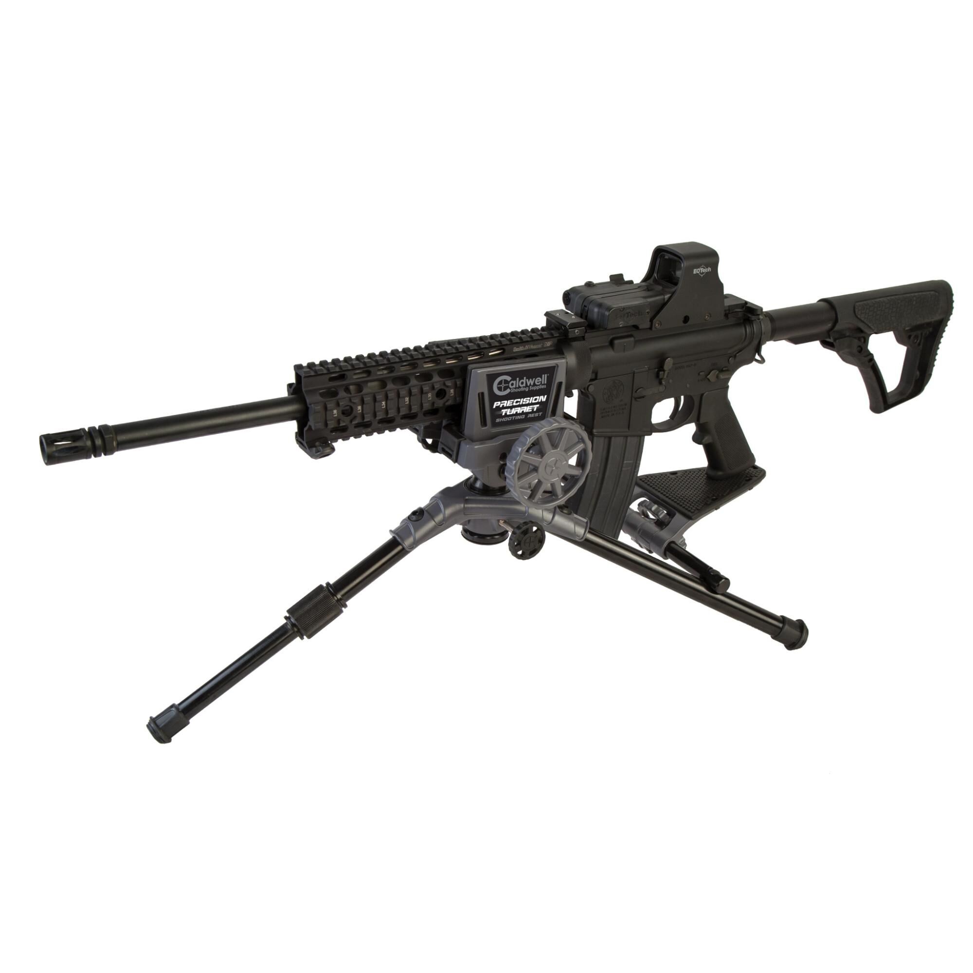 Tripod Precision Turret Caldwell 821400 to idealne rozwiązanie dla strzelców szukających wygody, swobody ruchu i stabilnego stanowiska do strzelania. Dzięki obrotowej podstawce i pokrętłu pochylenia, skrócono czas potrzebny na ponowne ustawienie tripoda. Wytrzymałą konstrukcję wyposażono w zacisk i małą regulowaną podstawkę na chwyt, przygotowane specjalnie pod karabiny AR. Cechy: Regulacja przedniej nogi do 15.2 cm - LifeGun.pl Tripod Precision Turret Caldwell 821400-2