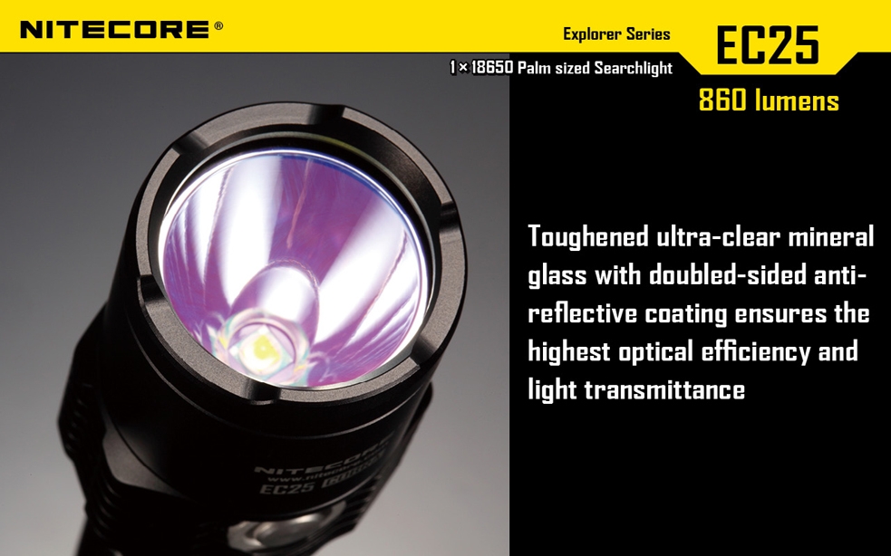 Światło S.O.S.: Tak | Maksymalny czas pracy (godz.): 25 | Zasięg wiązki światła (m): 222 | Waga bez baterii (g): 122 | Futerał: Tak | Wodoodporność: Do 2 m | Kolor: Czarny | Baterie (kompatybilne): 1 x 18650 lub 2 x CR123 | Długość całkowita (mm): 128 | Średnica głowicy (mm): 34 | Źródło światła: Dioda LED Premium CREE XM-L U2 | Światło stroboskopowe: tak | Moc światła (L): 860 - LifeGun.pl Latarka Nitecore EC25 Cobra Explorer 860 Lumenów-9