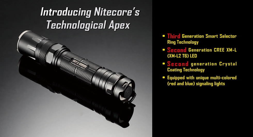 Światło S.O.S.: Tak | Maksymalny czas pracy (godz.): 450 | Zasięg wiązki światła (m): 155 | Waga bez baterii (g): 77 | Futerał: Tak | Wodoodporność: Do 2 m | Kolor: Czarny | Baterie (kompatybilne): 1 x 18650 lub 2 x CR123 | Długość całkowita (mm): 136 | Średnica głowicy (mm): 25 | Źródło światła: Dioda LED CREE XM-L2 (T6) | Światło stroboskopowe: tak | Moc światła (L): 750 - LifeGun.pl Latarka Nitecore SRT5 SmartRing Tactical Detective 750 Lumenów-3