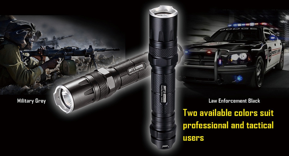 Światło S.O.S.: Tak | Maksymalny czas pracy (godz.): 450 | Zasięg wiązki światła (m): 155 | Waga bez baterii (g): 77 | Futerał: Tak | Wodoodporność: Do 2 m | Kolor: Czarny | Baterie (kompatybilne): 1 x 18650 lub 2 x CR123 | Długość całkowita (mm): 136 | Średnica głowicy (mm): 25 | Źródło światła: Dioda LED CREE XM-L2 (T6) | Światło stroboskopowe: tak | Moc światła (L): 750 - LifeGun.pl Latarka Nitecore SRT5 SmartRing Tactical Detective 750 Lumenów-19