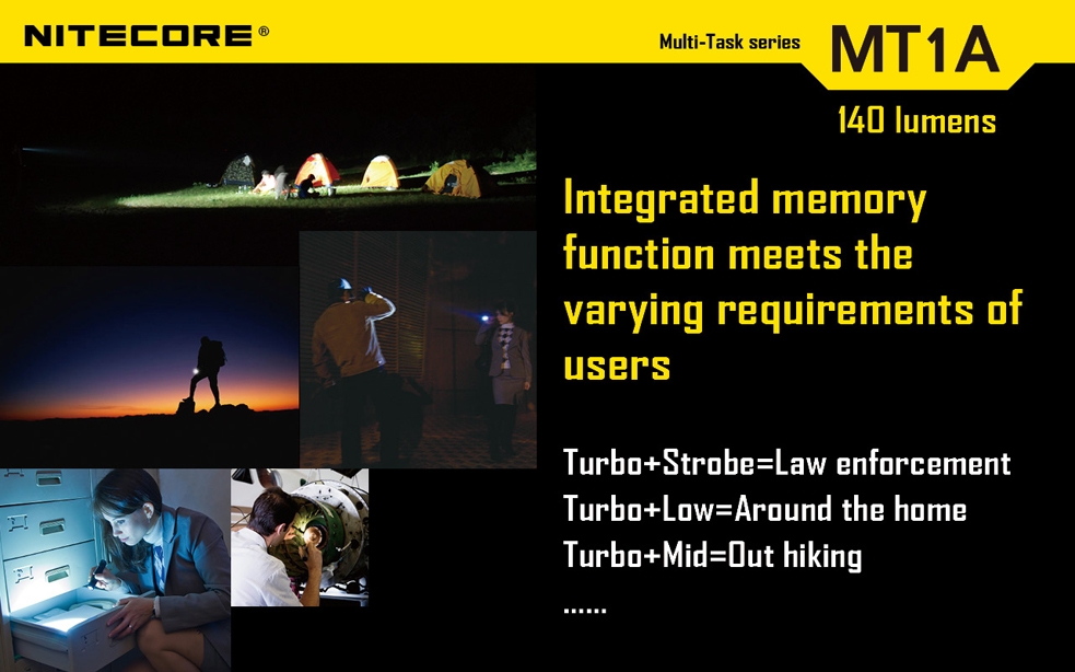 Światło S.O.S.: Tak | Maksymalny czas pracy (godz.): 60 | Zasięg wiązki światła (m): 86 | Waga bez baterii (g): 55 | Futerał: Nie | Wodoodporność: Do 2 m | Kolor: Czarny | Baterie (kompatybilne): 1x AA | Długość całkowita (mm): 105 | Średnica głowicy (mm): 22,5 | Źródło światła: Dioda LED Premium CREE XP-G R5 | Światło stroboskopowe: tak | Moc światła (L): 140 - LifeGun.pl Latarka Nitecore MT1A 140 Lumenów-7