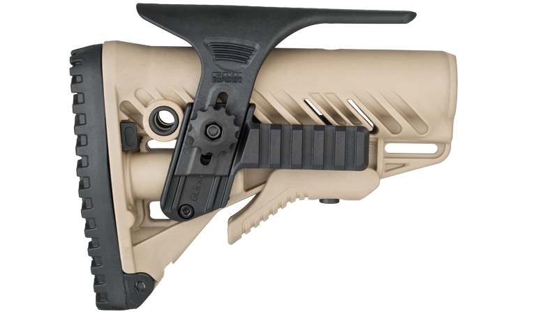 Wysokość (mm): 133 / 163 | Szerokość (mm): 66 | Długość całkowita (mm): 134 | Waga (g): 115 - LifeGun.pl Regulowana baka do kolby FAB GPCP-1