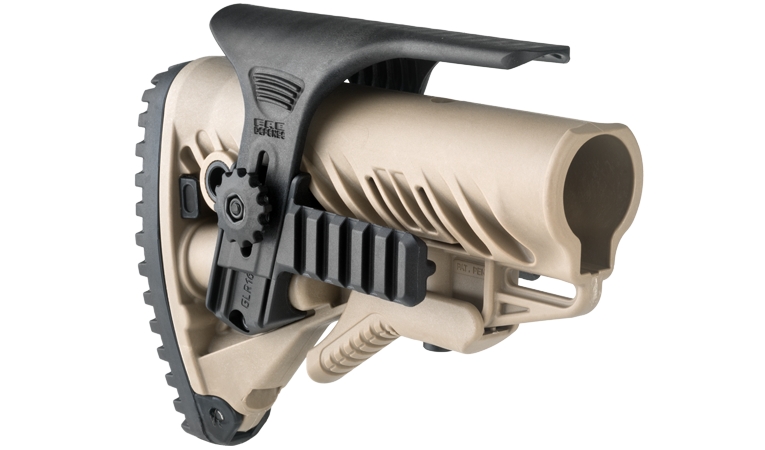 Wysokość (mm): 133 / 163 | Szerokość (mm): 66 | Długość całkowita (mm): 134 | Waga (g): 115 - LifeGun.pl Regulowana baka do kolby FAB GPCP-2