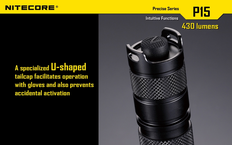 Światło S.O.S.: Tak | Maksymalny czas pracy (godz.): 520 | Zasięg wiązki światła (m): 278 | Waga bez baterii (g): 132 | Futerał: Tak | Wodoodporność: Do 2 m | Kolor: Czarny | Baterie (kompatybilne): 1 x 18650 lub 2 x CR123 | Długość całkowita (mm): 151 | Średnica głowicy (mm): 40 | Źródło światła: Dioda LED Premium CREE XP-G2 | Światło stroboskopowe: tak | Moc światła (L): 430 - LifeGun.pl Latarka Nitecore P15 Precise 430 Lumenów-14