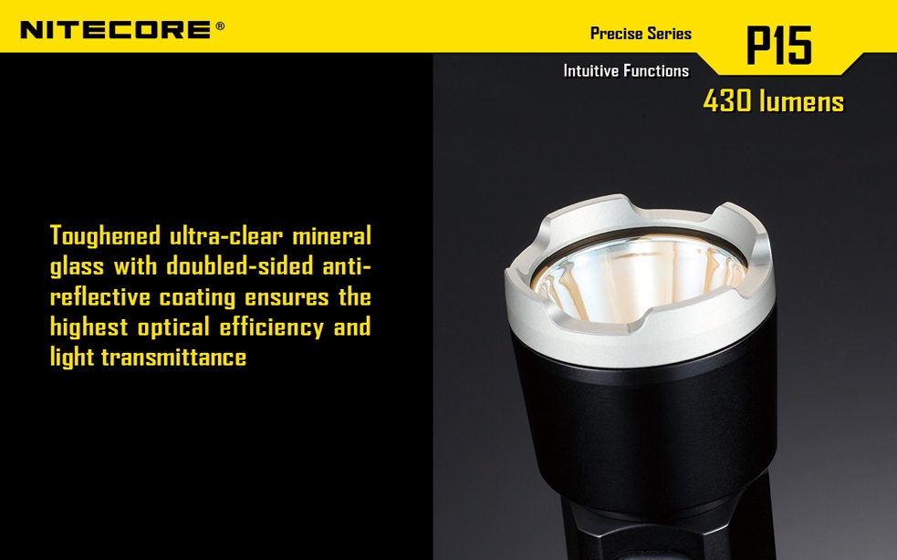 Światło S.O.S.: Tak | Maksymalny czas pracy (godz.): 520 | Zasięg wiązki światła (m): 278 | Waga bez baterii (g): 132 | Futerał: Tak | Wodoodporność: Do 2 m | Kolor: Czarny | Baterie (kompatybilne): 1 x 18650 lub 2 x CR123 | Długość całkowita (mm): 151 | Średnica głowicy (mm): 40 | Źródło światła: Dioda LED Premium CREE XP-G2 | Światło stroboskopowe: tak | Moc światła (L): 430 - LifeGun.pl Latarka Nitecore P15 Precise 430 Lumenów-16