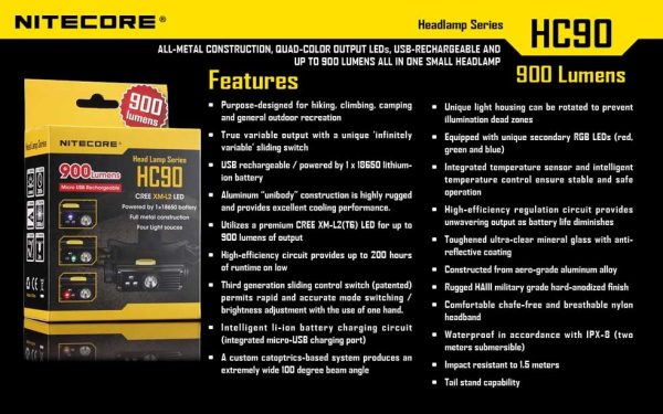 Latarka czołowa Nitecore HC90 900 Lumenów-28