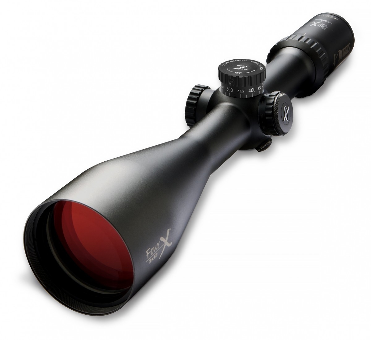 Średnica obiektywu (mm): 56 | Sprawność zmierzchowa: 11.2-22.3 | Powiększenie (x): 3-12 | Wykończenie lunety: Mat | Pole widzenia ze 100 m (m): 11.7 - 3.3 | Długość lunety (mm): 386 | Średnica tubusa (mm): 30 | Krzyż celowniczy: German 3P 4 LRS Podświetlany | Waga (g): 671 - LifeGun.pl Luneta Burris 3-12X56 FourX SERIES LRS (200458) z bębnami balistycznymi-1