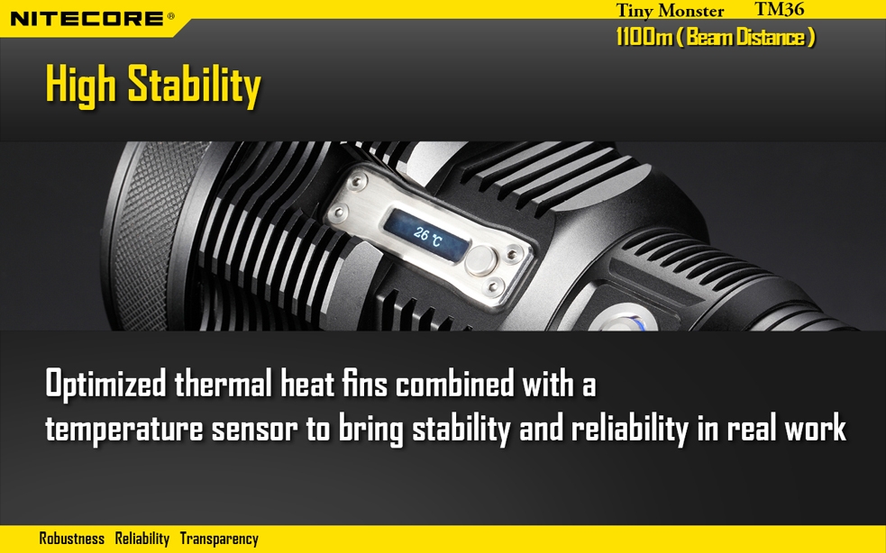 Światło S.O.S.: Tak | Maksymalny czas pracy (godz.): 67 | Zasięg wiązki światła (m): 1100 | Waga bez baterii (g): 1344 | Baterie w zestawie: NBP 52 | Futerał: Nie | Wodoodporność: Do 2 m | Kolor: Czarny | Baterie (kompatybilne): NBP 52 (w zestawie) | Długość całkowita (mm): 278 | Średnica głowicy (mm): 90 | Źródło światła: LUMINUS SBT-70 LED | Światło stroboskopowe: tak | Moc światła (L): 1800 - LifeGun.pl Latarka Nitecore TM36 Tiny Monster 1800 Lumenów-9