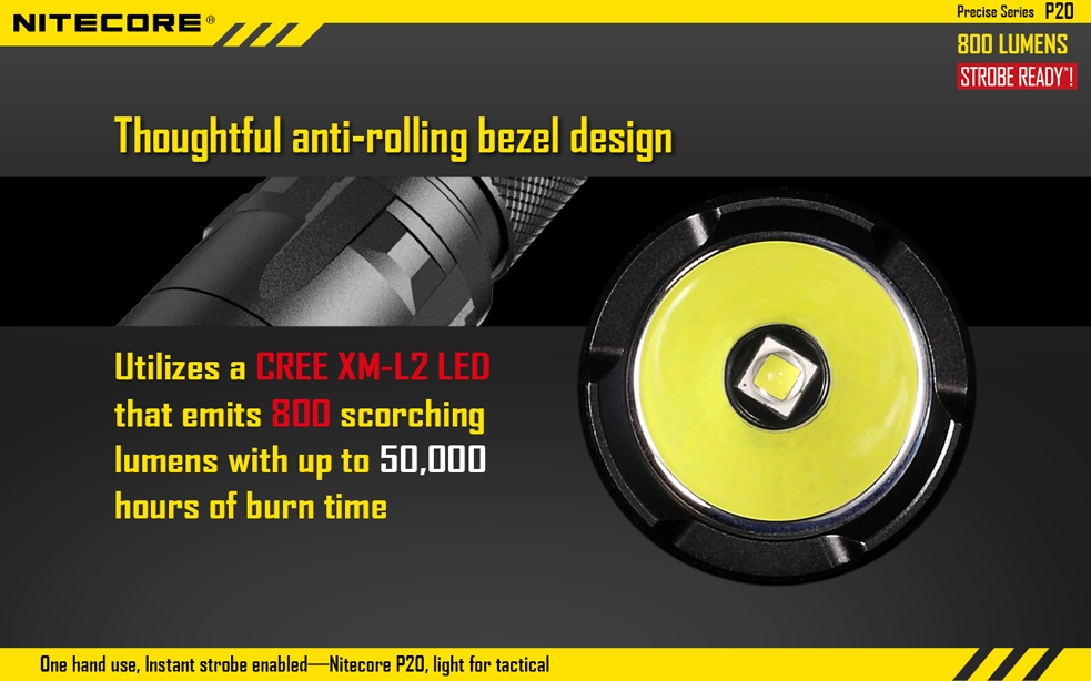 Maksymalny czas pracy (godz.): 26 | Zasięg wiązki światła (m): 210 | Waga bez baterii (g): 101 | Futerał: Tak | Wodoodporność: Do 2 m | Kolor: Czarny | Baterie (kompatybilne): 1 x 18650 lub 2 x CR123 | Długość całkowita (mm): 134 | Średnica głowicy (mm): 32 | Źródło światła: Dioda LED CREE XM-L2 (T6) | Światło stroboskopowe: tak | Moc światła (L): 800 - LifeGun.pl Latarka Nitecore P20 Precise - Strobe Ready 800 Lumenów-13