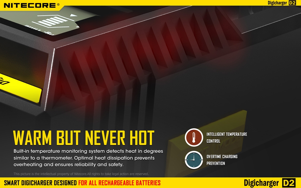 Ładowarka Nitecore Digicharger D2 Ładowarka Nitecore D2 to uniwersalne urządzenie, dzięki któremu można naładować niemal wszystkie modele cylindrycznych akumulatorów. Jej największym atutem jest możliwość dopasowania do rozmiaru baterii dzięki przesuwanemu elementowi. Ładowarka automatycznie rozpoznaje akumulatory Li-ion, Ni-MH oraz Ni-Cd oraz dopasowuje optymalny rodzaj ładowania. Warto nadmienić, że akumulatory ładowane są niezależnie od siebie. Wyświetlacz LCD - LifeGun.pl Ładowarka Nitecore Digicharger D2-16
