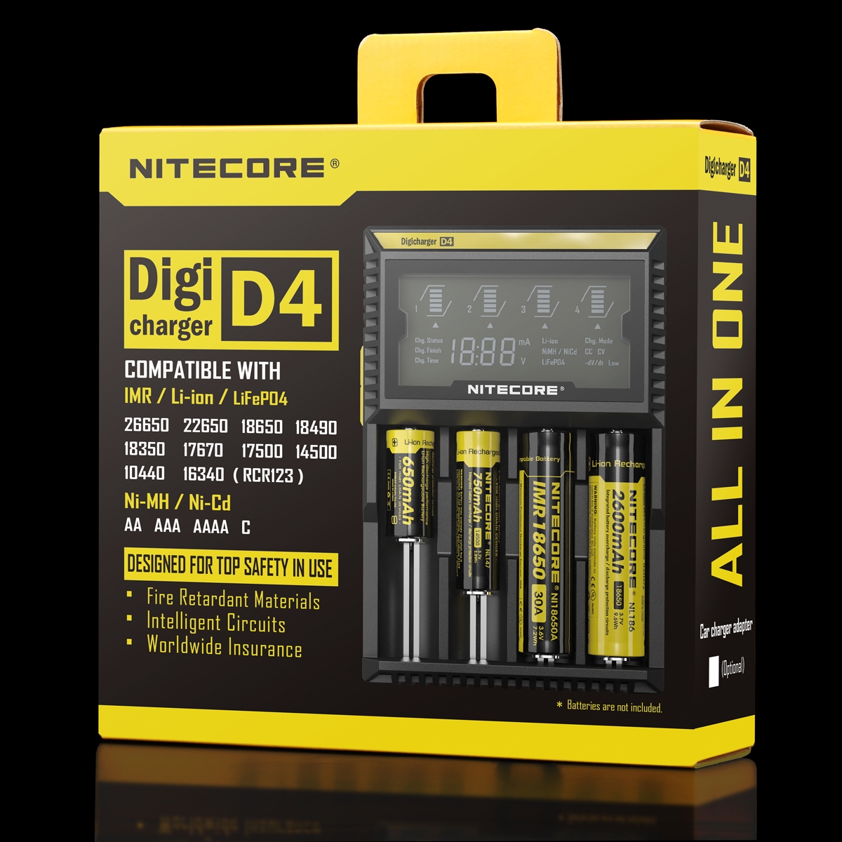 Ładowarka Nitecore Digicharger D4 Ładowarka do baterii Nitecore D4 to uniwersalne urządzenie, dzięki któremu można naładować niemal wszystkie modele cylindrycznych akumulatorów. Jej największym atutem jest możliwość dopasowania do rozmiaru baterii dzięki przesuwanemu elementowi. Ładowarka do akumulatorów automatycznie rozpoznaje akumulatory Li-ion, Ni-MH oraz Ni-Cd oraz dopasowuje optymalny rodzaj ładowania. Warto nadmienić, że akumulatory ładowane są niezależnie - LifeGun.pl Ładowarka do Akumulatorów Nitecore Digicharger D4-3