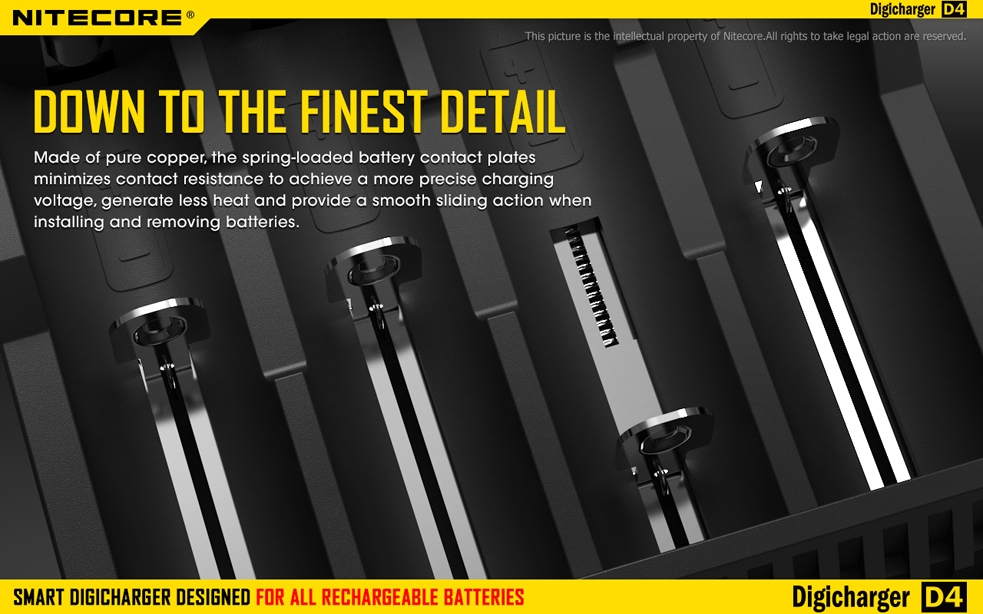 Ładowarka Nitecore Digicharger D4 Ładowarka do baterii Nitecore D4 to uniwersalne urządzenie, dzięki któremu można naładować niemal wszystkie modele cylindrycznych akumulatorów. Jej największym atutem jest możliwość dopasowania do rozmiaru baterii dzięki przesuwanemu elementowi. Ładowarka do akumulatorów automatycznie rozpoznaje akumulatory Li-ion, Ni-MH oraz Ni-Cd oraz dopasowuje optymalny rodzaj ładowania. Warto nadmienić, że akumulatory ładowane są niezależnie - LifeGun.pl Ładowarka do Akumulatorów Nitecore Digicharger D4-16