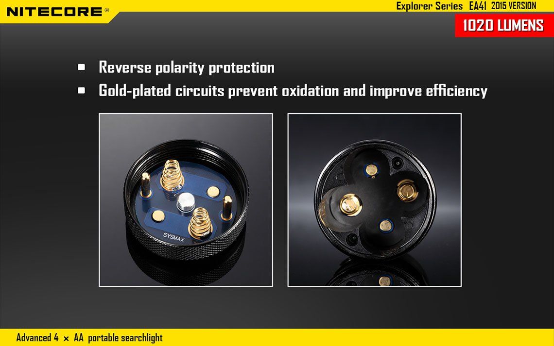 Światło S.O.S.: Tak | Maksymalny czas pracy (godz.): 400 | Zasięg wiązki światła (m): 335 | Waga bez baterii (g): 151 | Futerał: Tak | Wodoodporność: Do 2 m | Kolor: Czarny | Baterie (kompatybilne): 4x AA | Długość całkowita (mm): 117 | Średnica głowicy (mm): 40 | Źródło światła: Dioda LED CREE XM-L2 (T6) | Światło stroboskopowe: tak | Moc światła (L): 1020 - LifeGun.pl Latarka Nitecore EA41 1020 Lumenów-20