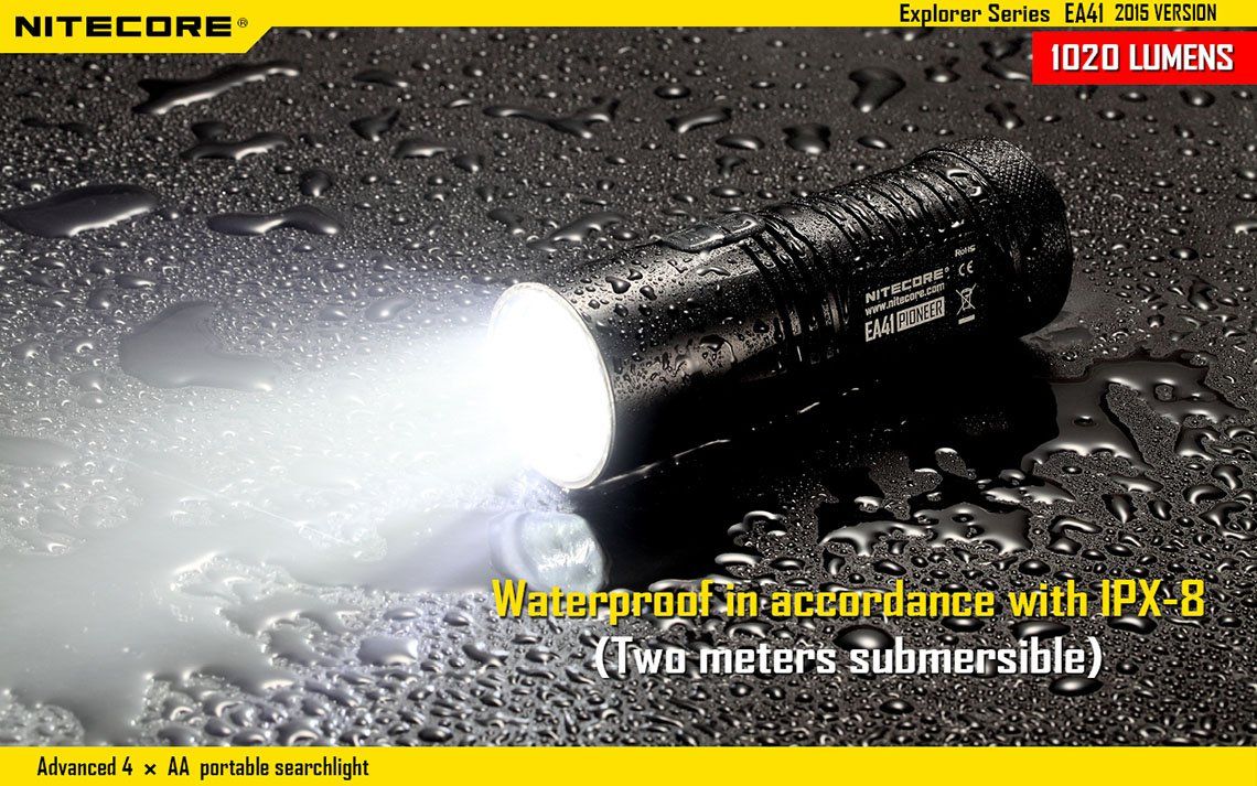Światło S.O.S.: Tak | Maksymalny czas pracy (godz.): 400 | Zasięg wiązki światła (m): 335 | Waga bez baterii (g): 151 | Futerał: Tak | Wodoodporność: Do 2 m | Kolor: Czarny | Baterie (kompatybilne): 4x AA | Długość całkowita (mm): 117 | Średnica głowicy (mm): 40 | Źródło światła: Dioda LED CREE XM-L2 (T6) | Światło stroboskopowe: tak | Moc światła (L): 1020 - LifeGun.pl Latarka Nitecore EA41 1020 Lumenów-22
