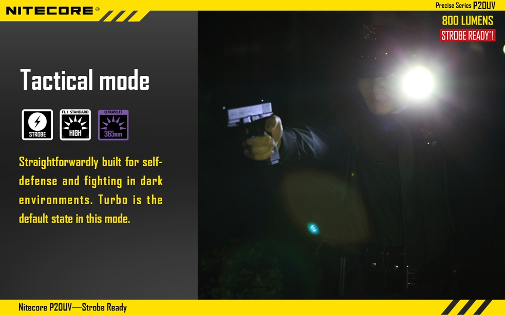 Maksymalny czas pracy (godz.): 15 | Zasięg wiązki światła (m): 180 | Waga bez baterii (g): 104 | Futerał: Tak | Wodoodporność: Do 2 m | Kolor: Czarny | Baterie (kompatybilne): 1 x 18650 lub 2 x CR123 | Długość całkowita (mm): 134 | Średnica głowicy (mm): 32 | Źródło światła: Dioda LED CREE XM-L2 (T6) | Światło stroboskopowe: nie | Moc światła (L): 800 - LifeGun.pl Latarka Nitecore P20UV 800 Lumenów-13