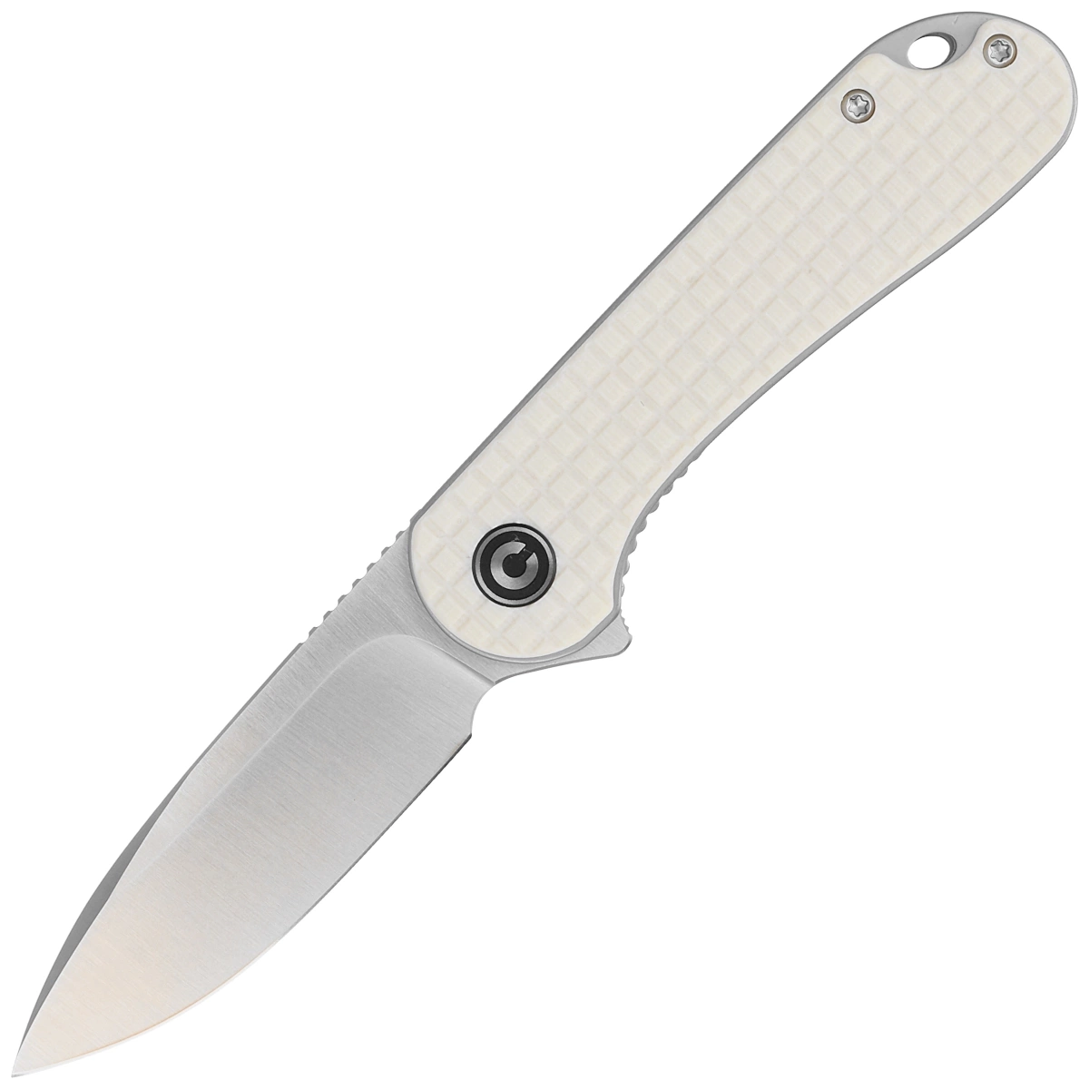Elementum Flipper Ivory G10, Satin, zdobywca nagrody noża roku Best Buy of The Year 2021 na targach Blade Show. Otwierana za pomocą flippera głownia drop point wykonana ze stali D2. Rękojeść z G10, z misternym wzorem kostki 3D. Elegancki nóż na co dzień! - LifeGun.pl Nóż składany CIVIVI Elementum Flipper Patterned Ivory G10, Satin D2 (C907A-3)-1