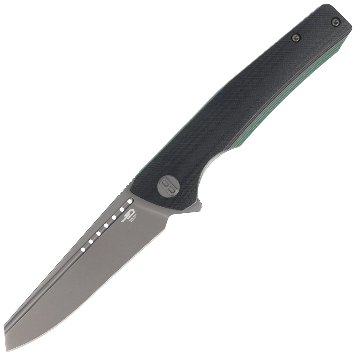 Slyther Black / Green G10, Grey Titanized, duży, smukły folder EDC, piękna linia ostrza i agresywny design. Rękojeść wykonana z odpornego na działanie większości czynników zewnętrznych tworzywa G10, klinga ze sprawdzonej stali nierdzewnej 14C28N. - LifeGun.pl Nóż składany Bestech Slyther Black/Green G10, Grey Titanized 14C28N (BG51D)-1