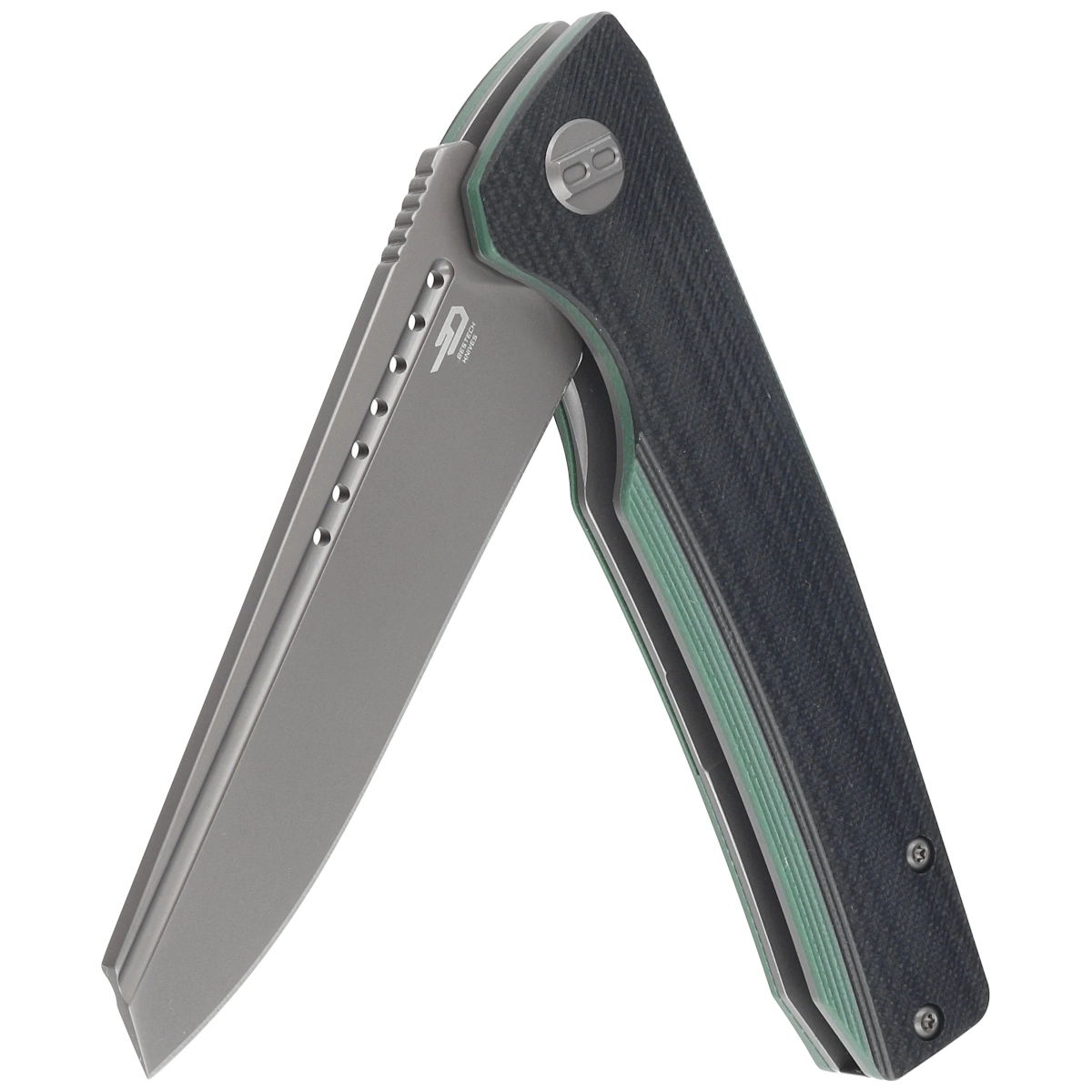 Slyther Black / Green G10, Grey Titanized, duży, smukły folder EDC, piękna linia ostrza i agresywny design. Rękojeść wykonana z odpornego na działanie większości czynników zewnętrznych tworzywa G10, klinga ze sprawdzonej stali nierdzewnej 14C28N. - LifeGun.pl Nóż składany Bestech Slyther Black/Green G10, Grey Titanized 14C28N (BG51D)-3