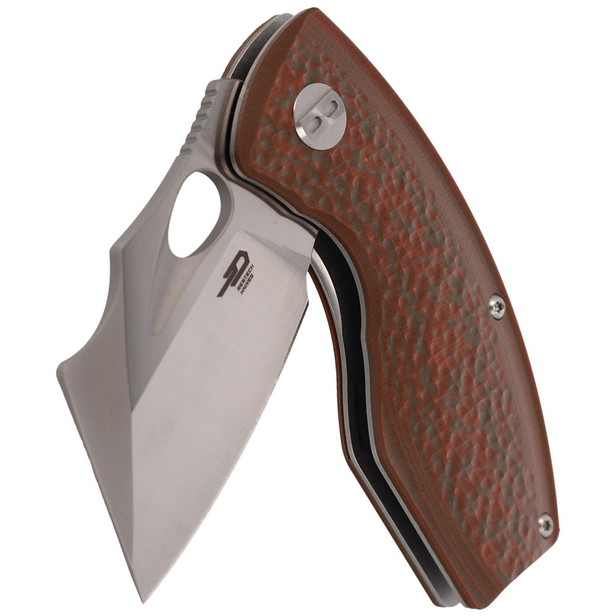 Lizard Green / Orange G10, Bead Blast / Satin, nóż składany EDC o niebanalnym wyglądzie. Na rękojeści okładziny z dwukolorowego G10, głownia ze sprawdzonej stali narzędziowej D2, otwierany flipperem lub otworem w klindze. A wszystko to w znakomitej cenie! - LifeGun.pl Nóż składany Bestech Lizard Green/Orange G10, Bead Blast/Satin D2 (BG39B)-6