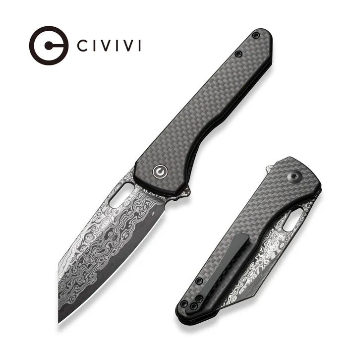 Nugz Black G10/Carbon Fiber, Damascus doskonały nóż składany EDC. Głownia z nierdzewnego damastu, okładziny rękojeści z kompozytu Carbon Fiber. Otwór w klindze lub szybka płetwa Flippera do otwierania. Doskonały towarzysz na co dzień. Bestseller! - LifeGun.pl Nóż składany Civivi Nugz Black G10/Carbon Fiber, Damascus by Matthew Wehrwein (C23060-DS1)-1