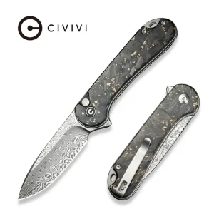 Nóż składany Civivi Button Lock Elementum II Shredded Carbon Fiber/Golden Shred, Damascus (C18062P-10)-1
