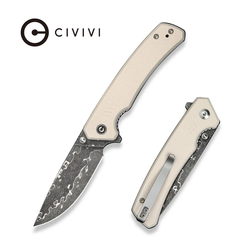 Merit Ivory G10, Damascus, kompaktowy folder EDC renomowanej firmy Civivi. Głownia ze stali nierdzewnej Damascus, ergonomiczna rękojeść z szorstkiego kompozytu G10. Doskonałe narzędzie do noszenia na co dzień, niezawodne i trwałe! - LifeGun.pl Nóż składany Civivi Merit Ivory G10, Damascus (C24012-DS1)-1