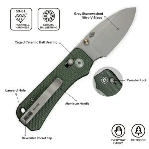 Nóż składany Civivi Baby Banter 2 Green Canvas Micarta, Gray Stonewashed Nitro-V by Ben Petersen (C23074-3)