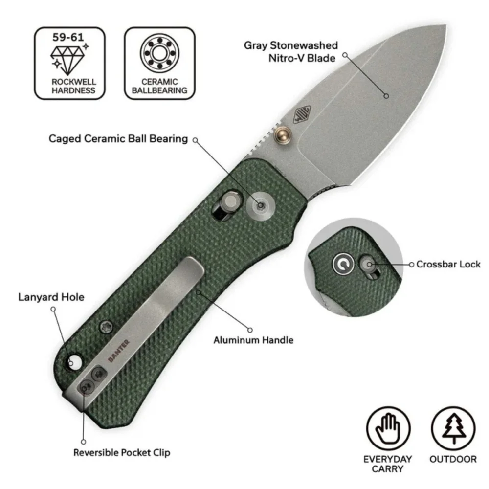 Nóż składany Civivi Baby Banter 2 Green Canvas Micarta, Gray Stonewashed Nitro-V by Ben Petersen (C23074-3) 2 Nóż składany Civivi Baby Banter 2 Green Canvas Micarta, Gray Stonewashed Nitro-V by Ben Petersen (C23074-3)