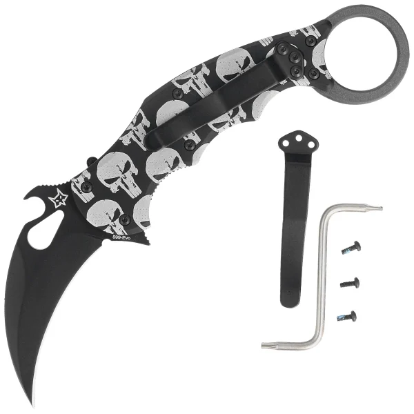 Nóż składany Fox The Skull Karambit Black Aluminium, Black N690Co (FX-599 ALB-5)-1