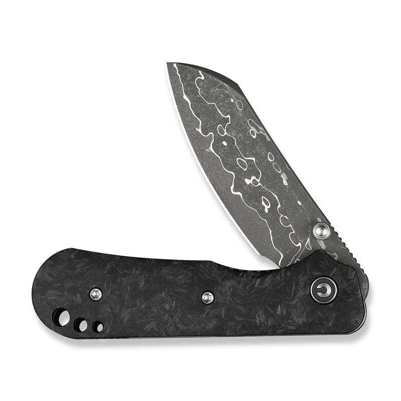 Crabby Shredded Carbon Fiber, Damascus kompaktowy nóż składany EDC zaprojektowany przez Kena Oniona Jr.. Ergonomiczna rękojeść z Carbon Fiber i głownia typu sheepsfoot z Damastu oferują trwałość, wygodę i precyzję w nowoczesnym, taktycznym wydaniu. - LifeGun.pl Nóż składany Civivi Crabby Shredded Carbon Fiber, Damascus by Ken Onion Jr. (C24055-DS1)-7