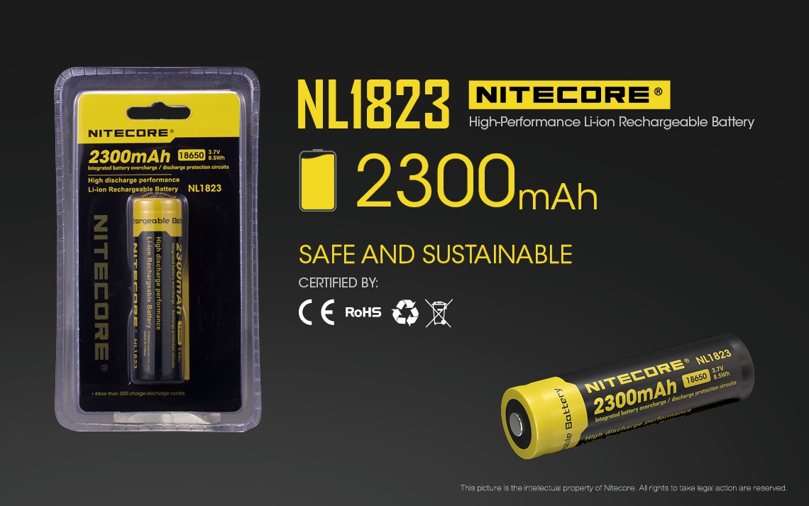 Akumulator Nitecore 18650 NL1823 2300mAh Akumulator o pojemności 2300 mAh. Zapewnia ponad 500 cykli ładowania. Akumulator zastępuje dwie baterie CR123, ale jest odrobinę dłuższy i szerszy od dwóch baterii CR123. Jest w 100% kompatybilny z produktami Nitecore, ale może nie pasować do urządzeń innych producentów. Wymiary: Długość: 69,2mm Średnica: 18,3mm - LifeGun.pl Akumulator Nitecore 18650 NL1823 2300mAh-3