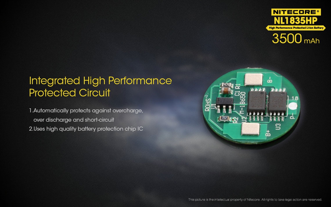 Akumulator Nitecore 18650 NL1835HP High Performance 3500mAh Akumulator o pojemności 3500 mAh, stworzony w celu zasilania urządzeń o dużym poborze mocy - do 8A. W Zapewnia ponad 500 cykli ładowania.Akumulator zastępuje dwie baterie CR123, ale jest odrobinę dłuższy i szerszy od dwóch baterii CR123. Jest w 100% kompatybilny z produktami Nitecore, ale może nie pasować - LifeGun.pl Akumulator Nitecore 18650 NL1835HP High Performance 3500mAh-7