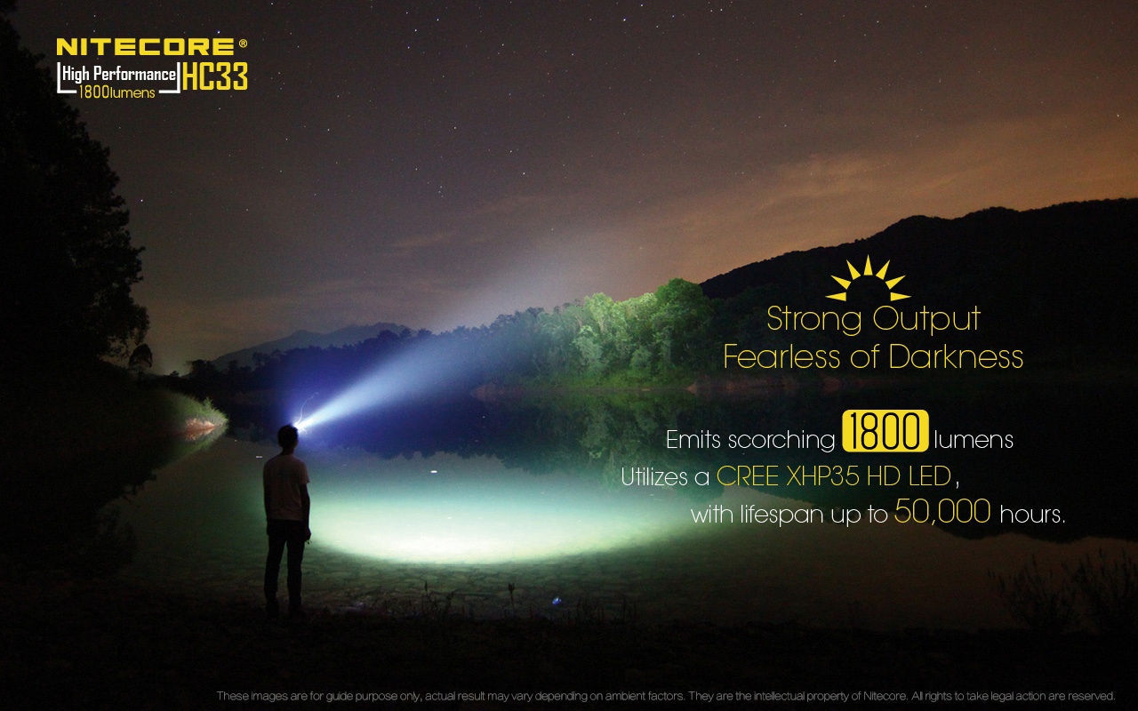 Światło S.O.S.: Tak | Maksymalny czas pracy (godz.): 330 | Zasięg wiązki światła (m): 187 | Baterie w zestawie: 1x 18650 | Wodoodporna: Tak - do 2 metrów | Baterie (kompatybilne): 1 x 18650 lub 2 x CR123 | Światło stroboskopowe: tak | Źródło światła: Dioda CREE XHP35 HD LED | Moc światła (L): 1800 | Waga (g): 51 - LifeGun.pl Czołówka Nitecore HC33 1800 lumenów-7