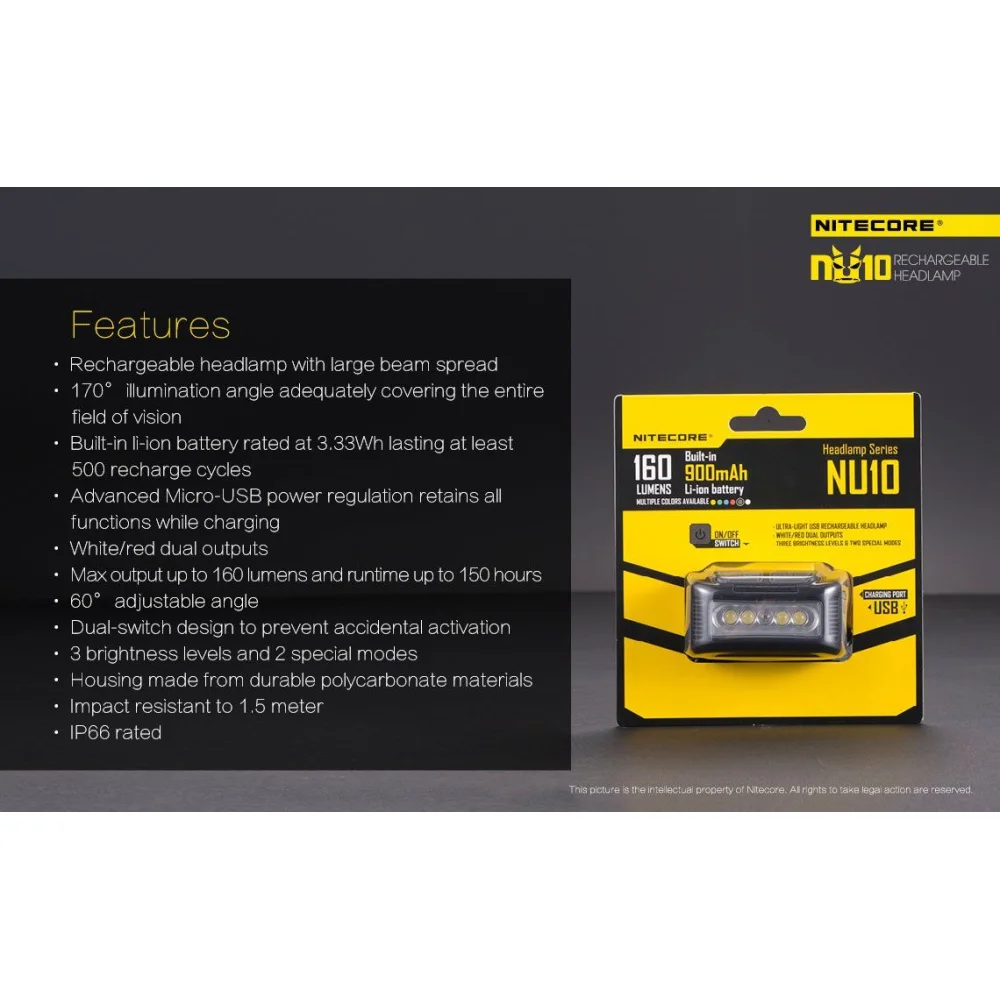 Czołówka Nitecore NU10 160 Lumenów Czerwona 21 Czołówka Nitecore NU10 160 Lumenów Czerwona