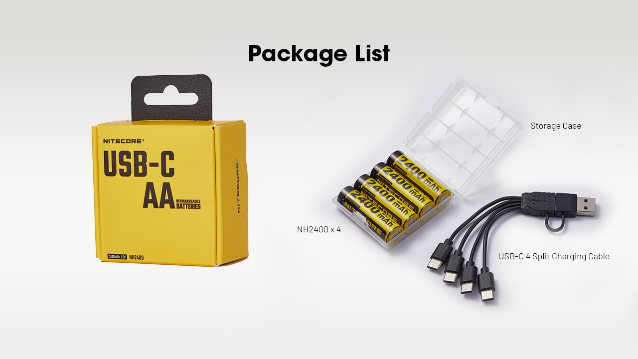 Zestaw akumulatorów litowo-jonowych AA Nitecore NH2400 ( 4 szt.) to innowacyjne, nowoczesne rozwiązanie do zasilania gadżetów i urządzeń, łączące wysoką wydajność i wygodę użytkowania. Uniwersalny rozmiar tych akumulatorów czyni je idealnym wyborem do zastosowania w aparatach, zegarach, pilotach zdalnego sterowania, latarkach, bezprzewodowych klawiaturach i myszkach oraz innych popularnych urządzeniach.Akumulatory są zaprojektowane na ponad 500 cykli - LifeGun.pl NITECORE NH2400 SET - zestaw 4 x AKUMULATOR LI-ION NITECORE - 2400mAh USB-C-3