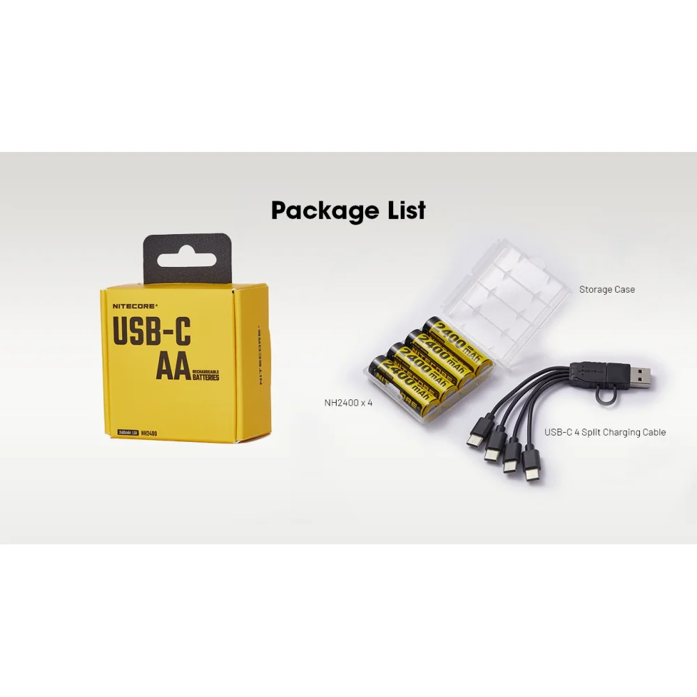 NITECORE NH2400 SET - zestaw 4 x AKUMULATOR LI-ION NITECORE - 2400mAh USB-C 3 NITECORE NH2400 SET – zestaw 4 x AKUMULATOR LI-ION NITECORE – 2400mAh USB-C