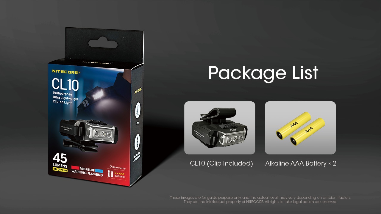 NITECORE CL10 to ultralekka i kompaktowa latarka wyposażona w klips do mocowania na daszku czapki, elementach garderoby, pasku czy plecaku.Ponadto posiada możliwość regulacji kąta w zakresie 180 stopni.Latarka generuje dwa tryby oświetlenia białego HIGH / LOW a także światło czerwone oraz niebieskie, także w trybie naprzemiennego migania.Zasilana jest przez dwie baterie AAA, dołączone do zestawu i posiada - LifeGun.pl Latarka NITECORE CL10 Klips-4