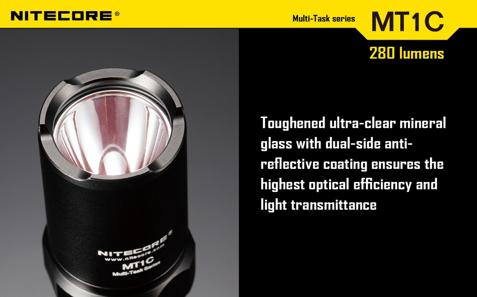 Światło S.O.S.: Tak | Maksymalny czas pracy (godz.): 23 | Zasięg wiązki światła (m): 115 | Waga bez baterii (g): 42 | Futerał: Nie | Wodoodporność: Do 2 m | Kolor: Czarny | Baterie (kompatybilne): 1x CR123 | Długość całkowita (mm): 88 | Średnica głowicy (mm): 22,5 | Źródło światła: Dioda LED Premium CREE XP-G R5 | Światło stroboskopowe: tak | Moc światła (L): 280 - LifeGun.pl Latarka Nitecore MT1C Multi-Task 280 Lumenów-12
