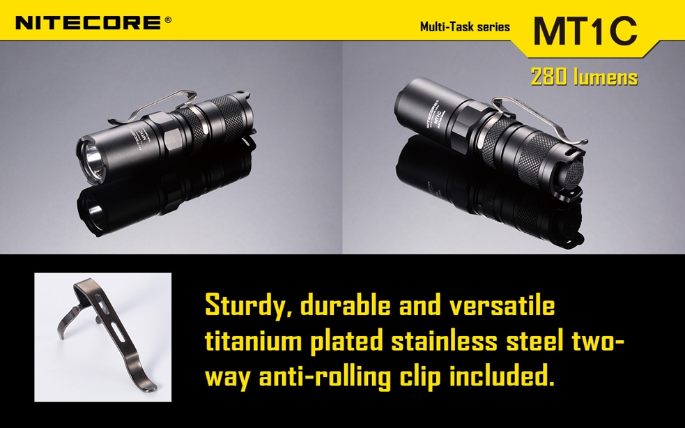 Światło S.O.S.: Tak | Maksymalny czas pracy (godz.): 23 | Zasięg wiązki światła (m): 115 | Waga bez baterii (g): 42 | Futerał: Nie | Wodoodporność: Do 2 m | Kolor: Czarny | Baterie (kompatybilne): 1x CR123 | Długość całkowita (mm): 88 | Średnica głowicy (mm): 22,5 | Źródło światła: Dioda LED Premium CREE XP-G R5 | Światło stroboskopowe: tak | Moc światła (L): 280 - LifeGun.pl Latarka Nitecore MT1C Multi-Task 280 Lumenów-15