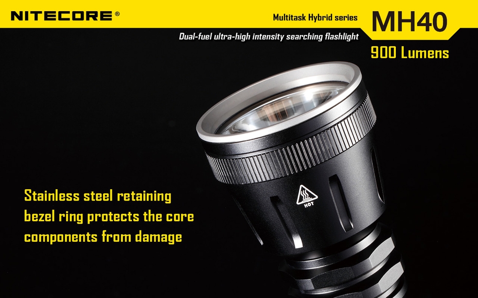 Światło S.O.S.: Tak | Maksymalny czas pracy (godz.): 105 | Zasięg wiązki światła (m): 490 | Waga bez baterii (g): 311 | Baterie w zestawie: 2x 18650 | Futerał: Tak | Wodoodporność: Do 2 m | Kolor: Czarny | Baterie (kompatybilne): 2x 18650 (w zestawie) lub 4x CR123 | Długość całkowita (mm): 243 | Średnica głowicy (mm): 60 | Źródło światła: Dioda LED Premium CREE XM-L U2 | Światło stroboskopowe: tak | Moc światła (L): 900 - LifeGun.pl Latarka Nitecore MH40 Thor Multitask Hybrid 900 Lumenów-16
