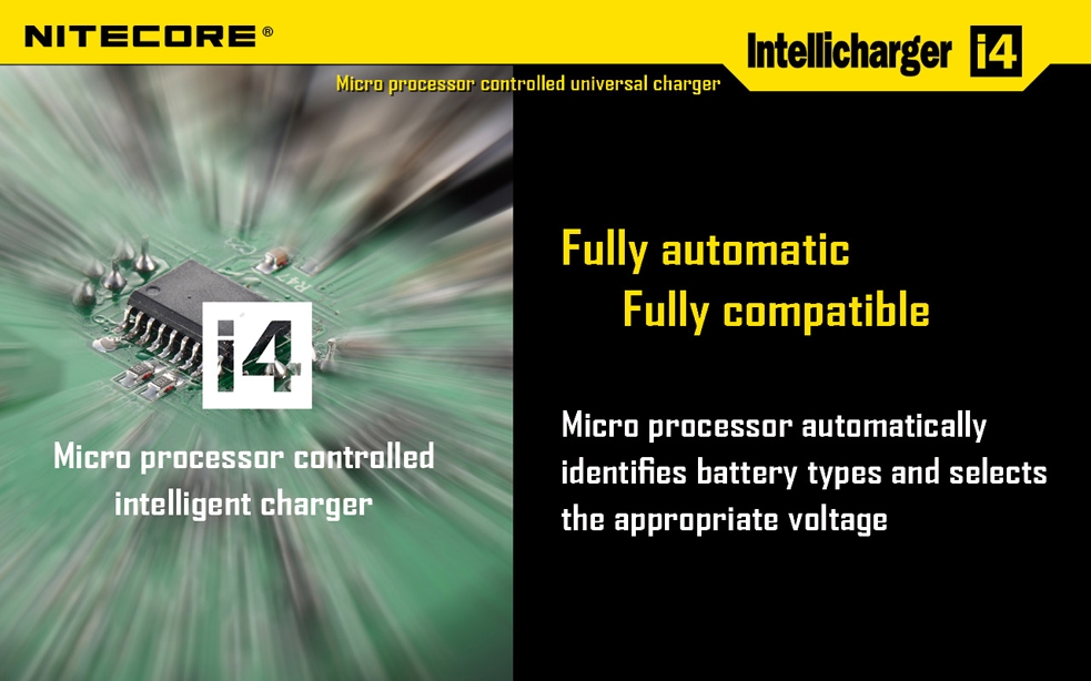 Ładowarka Nitecore i4 Ładowarka Intellicharge i4 V2 to druga i najnowsza wersja uniwersalnej ładowarki mikroprocesorowej przeznaczonej do ładowania większości typów akumulatorów - 3.7V Li-ion (litowo-jonowych): 10440(AAA), 14500(AA), ICR123 (RCR123), 16340, 18350, 18500, 18650, 17670, akumulatorów Ni-MH oraz Ni-Cd. I4 posiada cztery kontrolowane przez mikroprocesor porty ładowania dzięki czemu jednocześnie można ładować różne typy akumulatorów.  - LifeGun.pl Ładowarka Nitecore i4-5