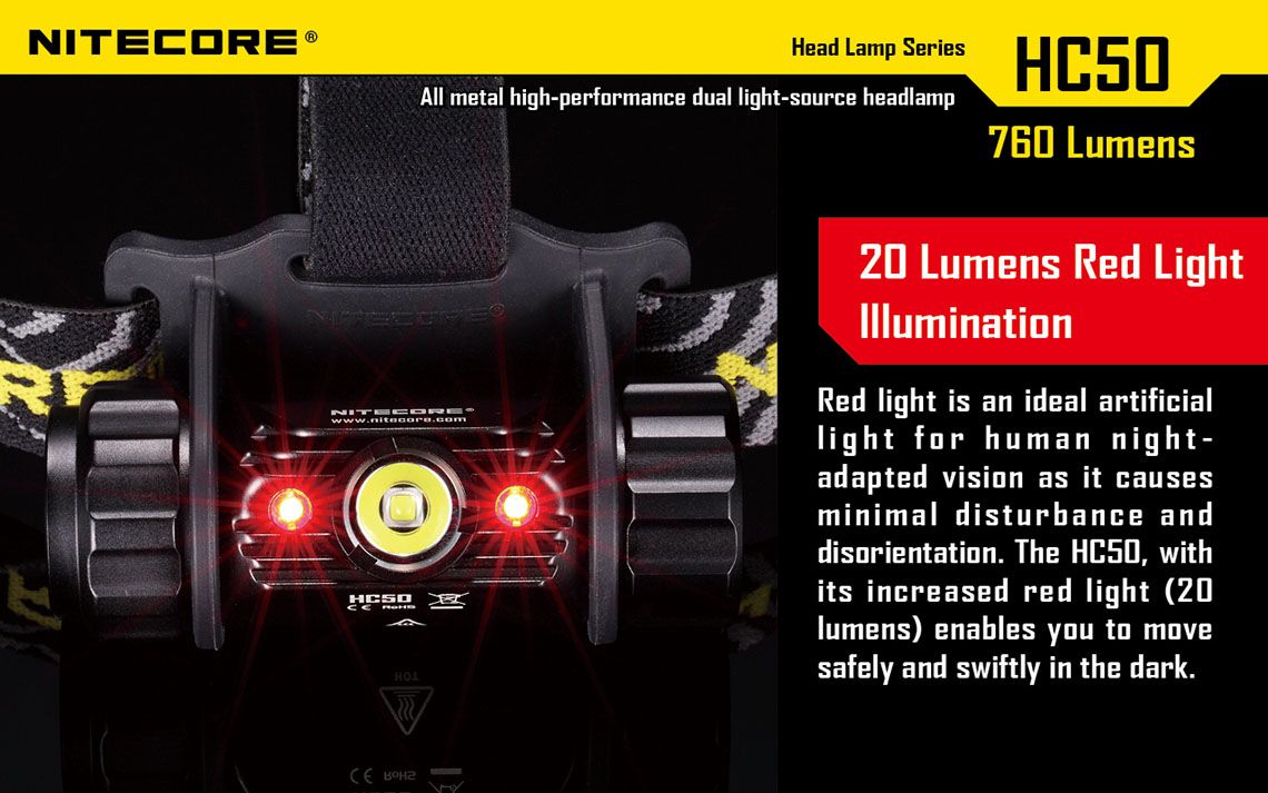 Światło S.O.S.: Tak | Maksymalny czas pracy (godz.): 510 | Zasięg wiązki światła (m): 98 | Średnica (cm): 3,2 | Waga bez baterii (g): 130 | Futerał: Nie | Wodoodporność: Do 2 m | Kolor: Czarny | Baterie (kompatybilne): 1 x 18650 lub 2 x CR123 | Długość całkowita (mm): 86 | Moc światła (L): 760 | Światło stroboskopowe: tak | Źródło światła: Dioda LED CREE XM-L2 (T6) - LifeGun.pl Latarka czołowa Nitecore HC50 760 Lumenów-7